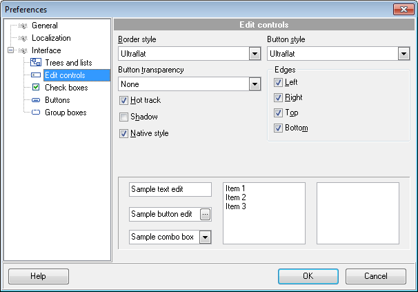 Preferences - Interface - Edit controls