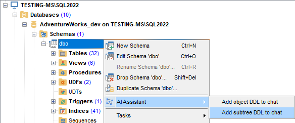 AI Assistant - Context - Add subtree DDL to chat