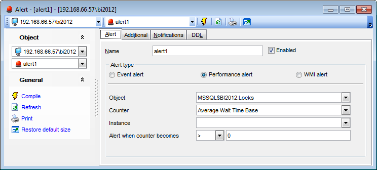 Alert Editor - Editing alert definition - Performance Alert