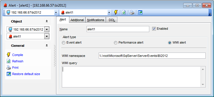 Alert Editor - Editing alert definition - WMI Alert