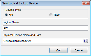 Backup Devices - New logical backup device