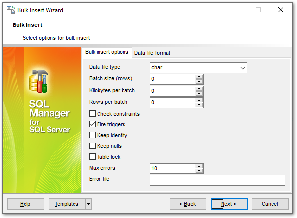 Bulk Insert - Setting bulk insert options