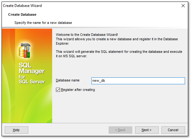 Create Database Wizard - Setting database name