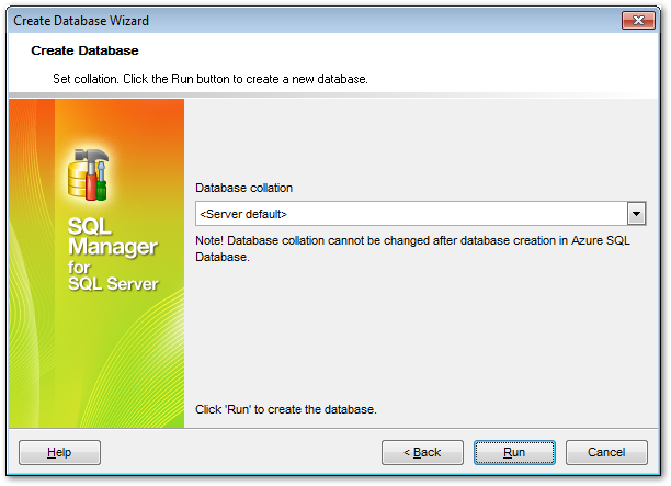 Create Database wizard - Setting SQL Azure Database collation