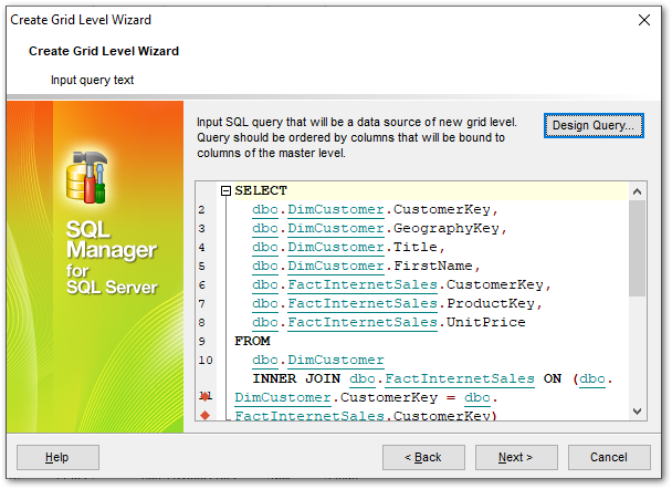 Create Grid Level - Defining source for detail level - Query