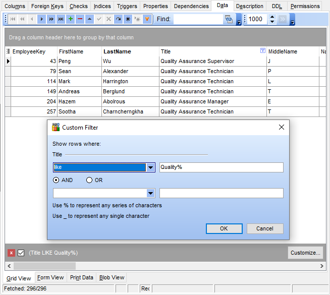 Data management - Custom Filter