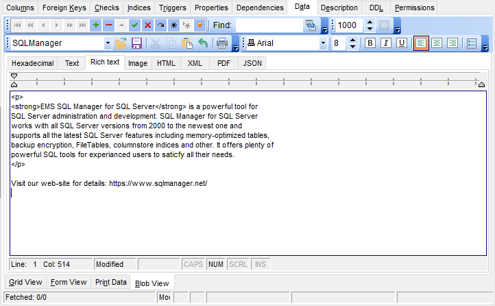 Data View - BLOB View - Rich Text