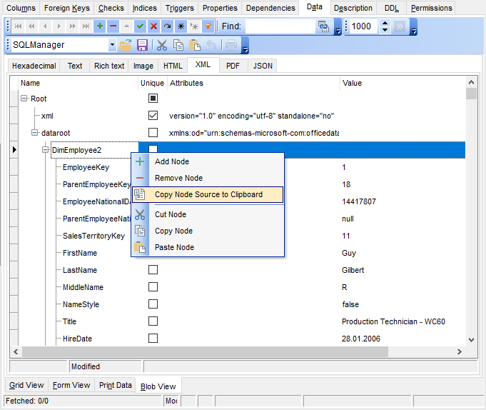 Data View - BLOB View - XML