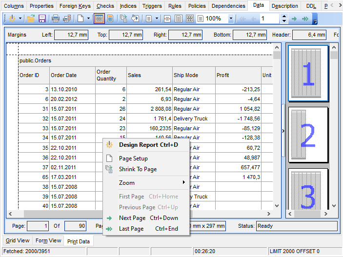 Data View - Print Data