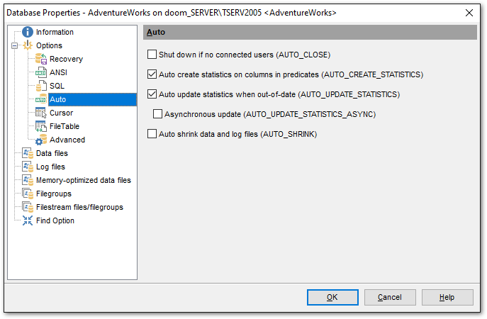 Database Properties - Options - Automation options