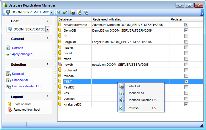 Database Registration Manager