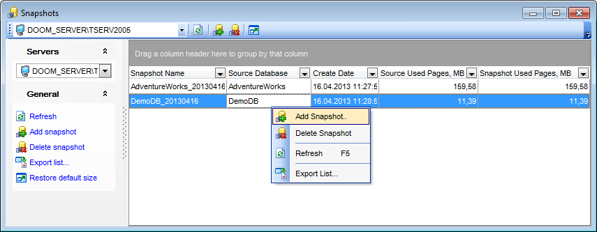 Database Snapshots - Managing database snapshots