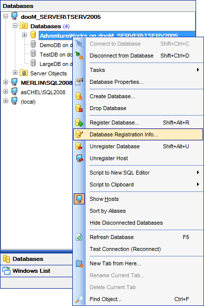 DB Explorer - Managing database registration info