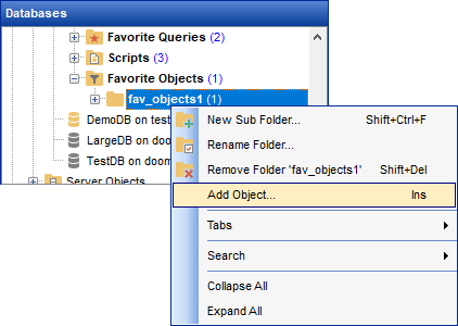 DB Explorer - Managing projects - Adding objects