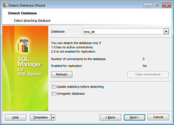 Detach Database - Selecting the database