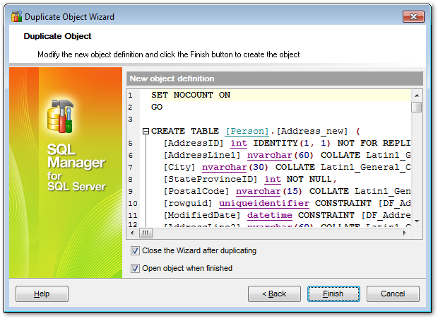 Duplicate Object Wizard - Modifying the new object's definition