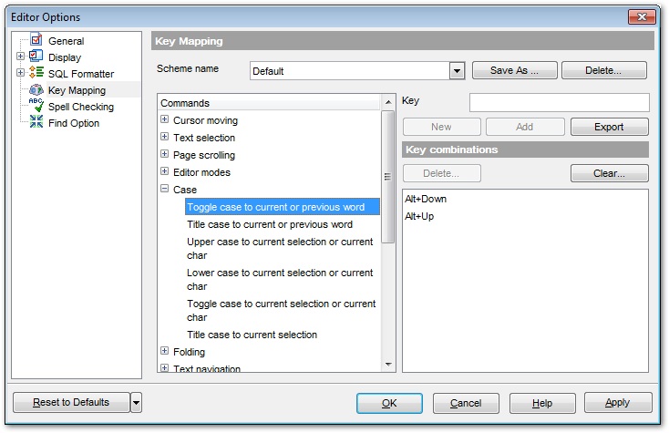 Editor Options - Key Mapping