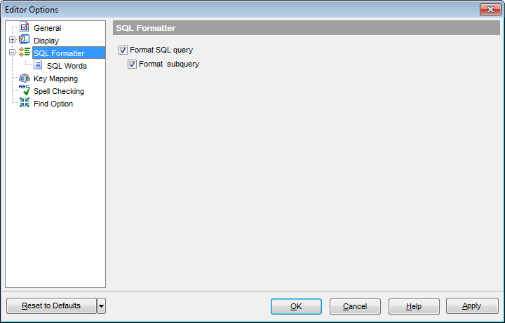 Editor Options - SQL Formatter