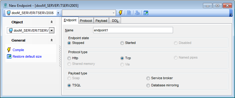 Endpoint Editor - Editing endpoint definition - TCP