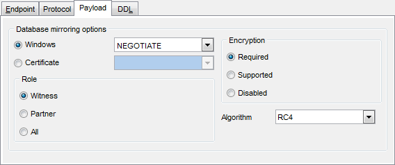 Endpoint Editor - Payload - TCP - Database Mirroring