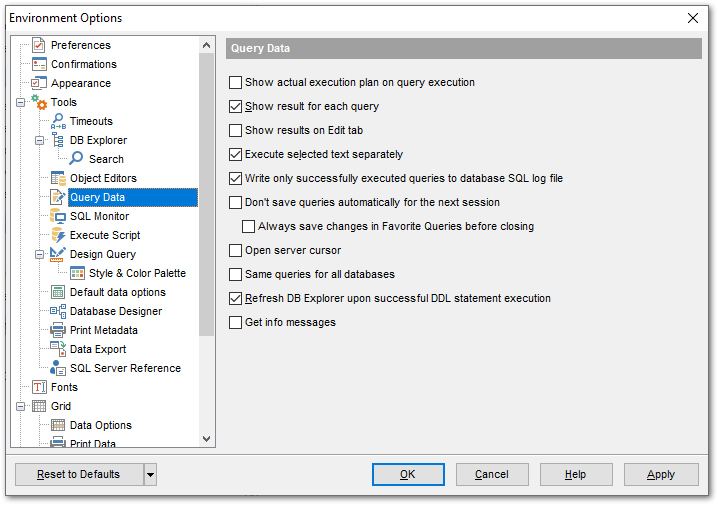 Environment Options - Tools - SQL Editor