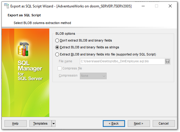 Export as SQL Script - Setting BLOB options