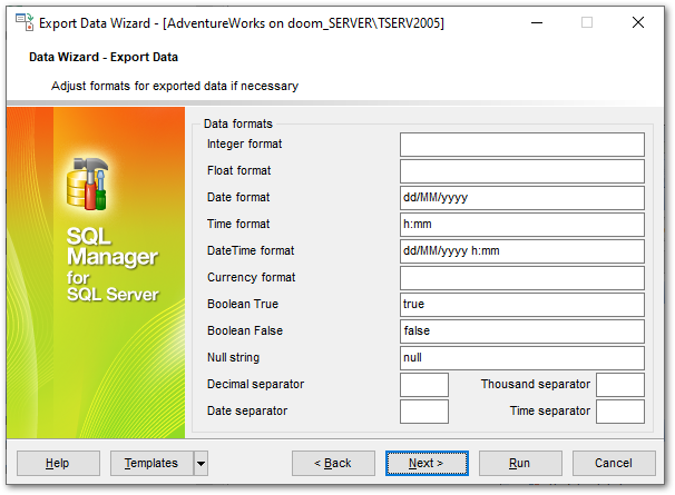 Export Data - Adjusting data formats