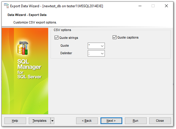 Export Data - Format-specific options - CSV