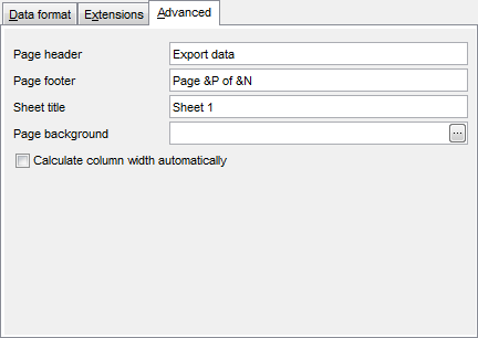 Export Data - Format-specific options - Excel - Advanced