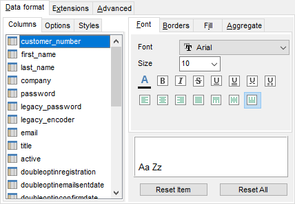 Export Data - Format-specific options - Excel - Data Format - Fields