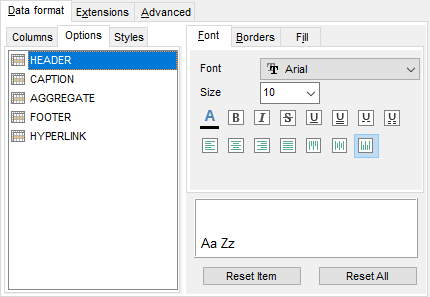 Export Data - Format-specific options - Excel - Data Format - Options