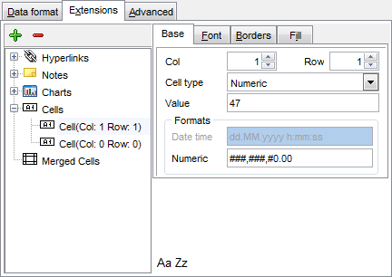 Export Data - Format-specific options - Excel - Extensions - Cells