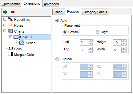 Export Data - Format-specific options - Excel - Extensions - Charts - Position