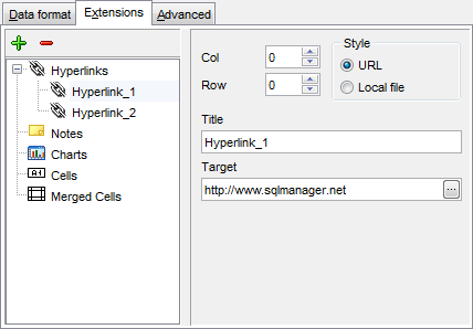 Export Data - Format-specific options - Excel - Extensions - Hyperlinks