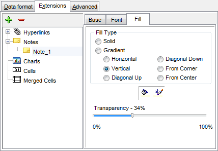 Export Data - Format-specific options - Excel - Extensions - Notes - Fill