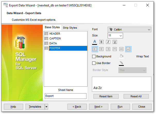 Export Data - Format-specific options - Excel 2007 - Base Styles