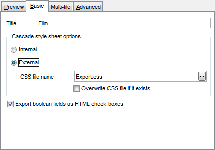 Export Data - Format-specific options - HTML - Basic