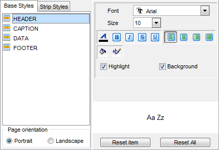 Export Data - Format-specific options - Word - Base Styles