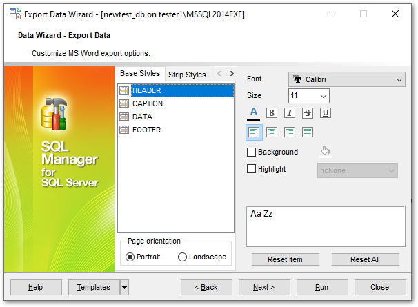 Export Data - Format-specific options - Word 2007 - Base Styles