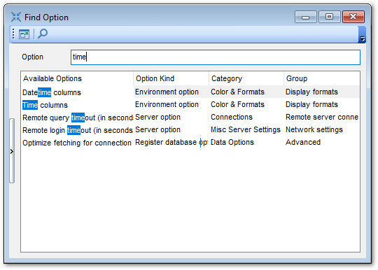 Find Option dialog