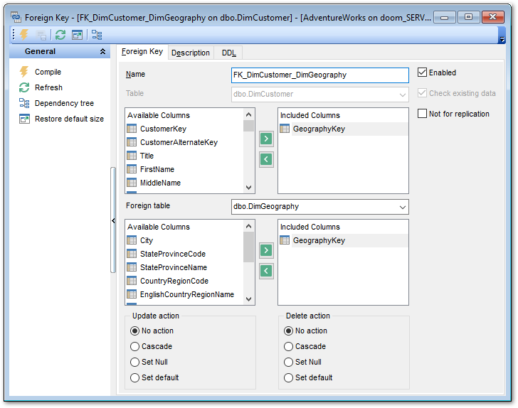 Foreign Key Editor - Editing foreign key definition