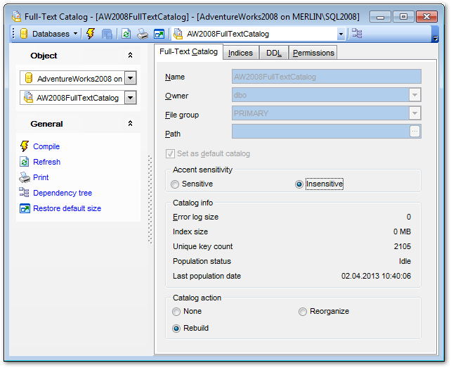 Full-Text Catalog Editor - Editing full-text catalog definition