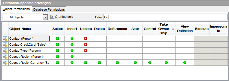 Grant Manager - Filtering objects in list