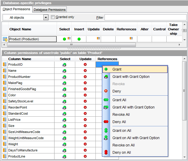 Grant Manager - Managing column permissions