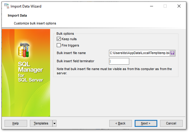 Import Data - Customizing bulk insert options