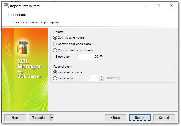 Import Data - Customizing common options