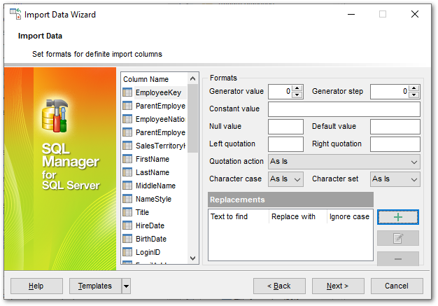 Import Data - Setting advanced field formats