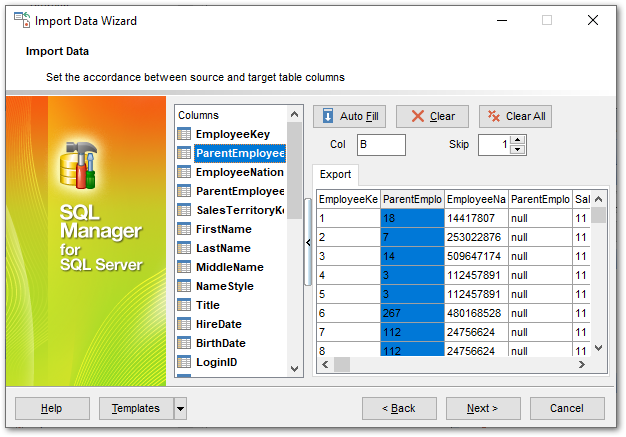 Import Data - Setting fields correspondence - MS Excel and Word 2007, ODF