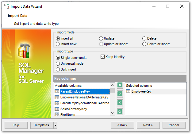 Import Data - Setting import mode