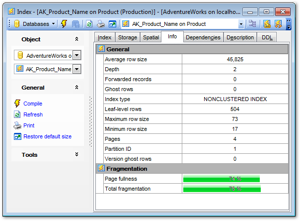 Index Editor - Viewing index info